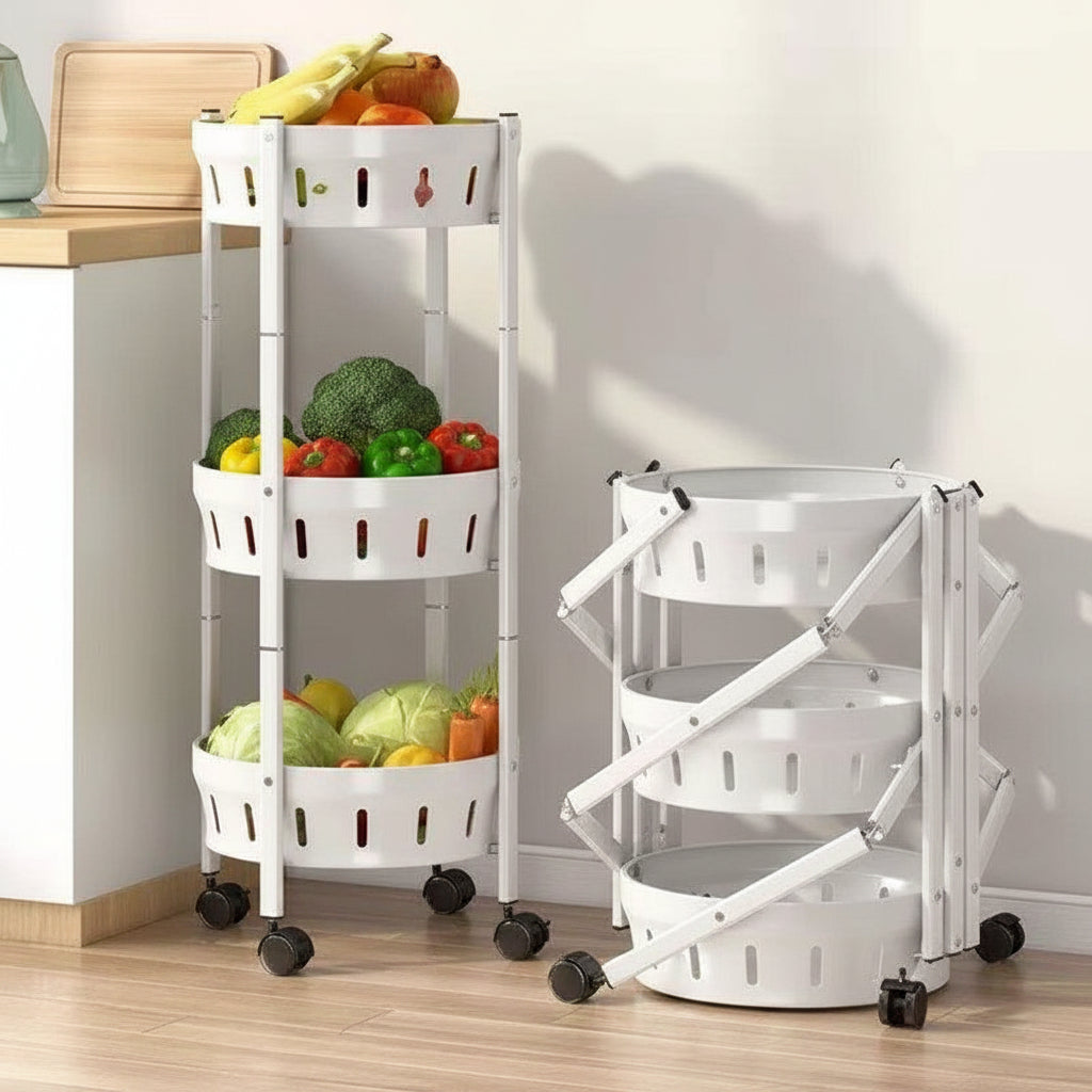 Foldable 360° Rotating Vegetable and Fruit Rack – Multi-Layer Storage Organizer with Lockable Wheels household storage Household Storage Containers