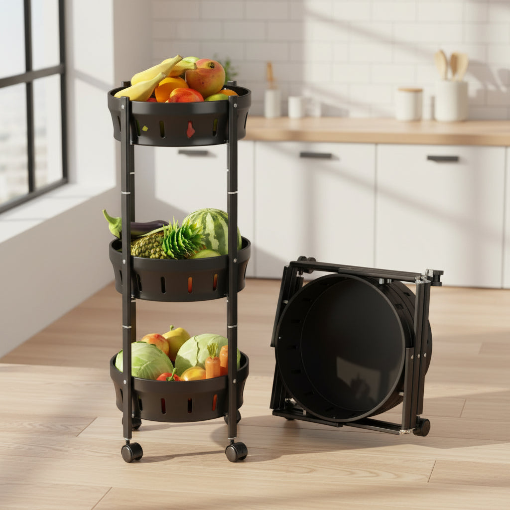 Foldable 360° Rotating Vegetable and Fruit Rack – Multi-Layer Storage Organizer with Lockable Wheels household storage Household Storage Containers