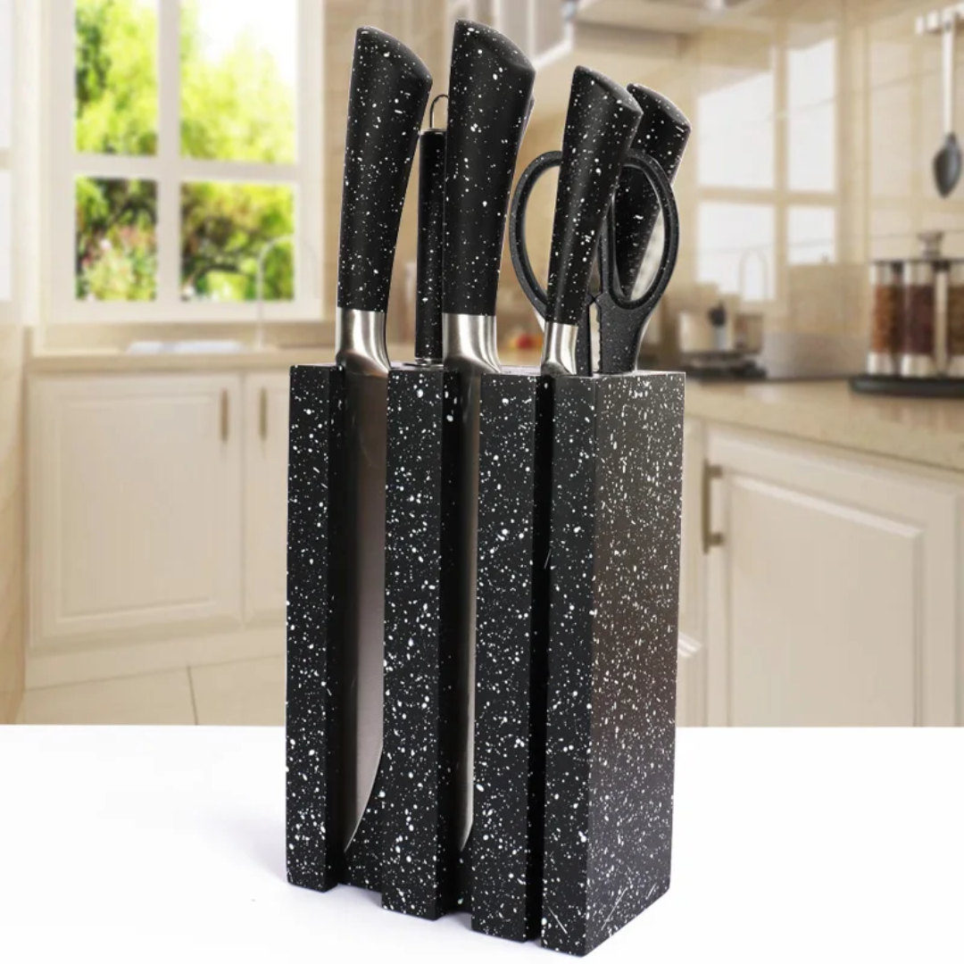 7Piece Stainless Steel Knife Set with Stand – Grey, Black, White