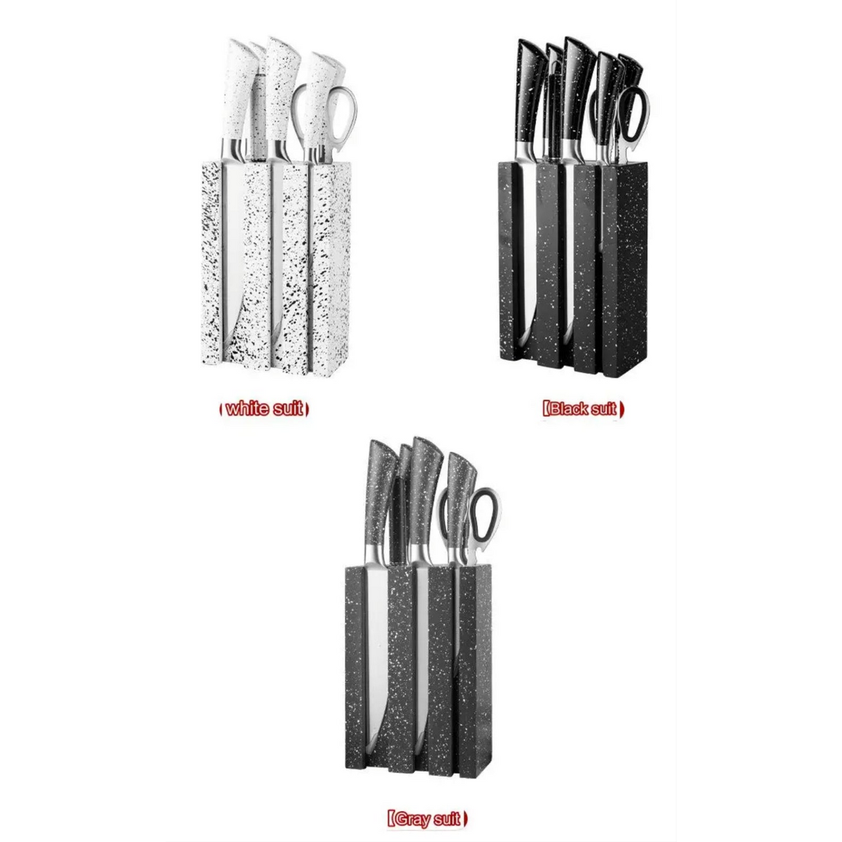 7Piece Stainless Steel Knife Set with Stand – Grey, Black, White