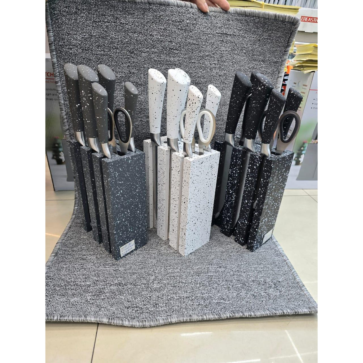 7Piece Stainless Steel Knife Set with Stand – Grey, Black, White