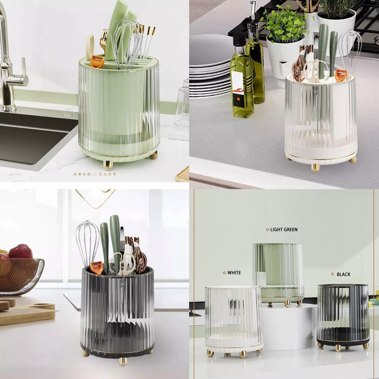 Luxury Multifunctional Rotary Knife and Utensil Storage Rack – 360° Drainage Caddy Organizer