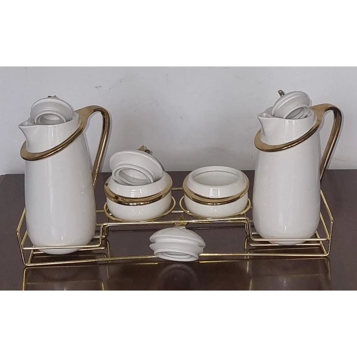 7pcs Acar Ceramic Golden Set with Jugs and Sugar Dishes Airtight Lids Glassware Tableware