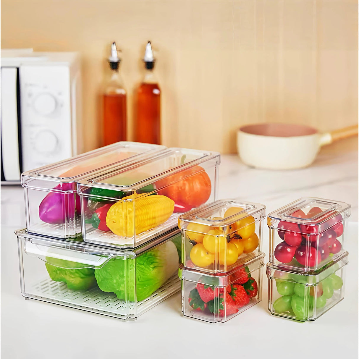 7pcs BPA-Free Stackable Acrylic Fridge Organizer Bins with Lids Fridge Storage Organizers