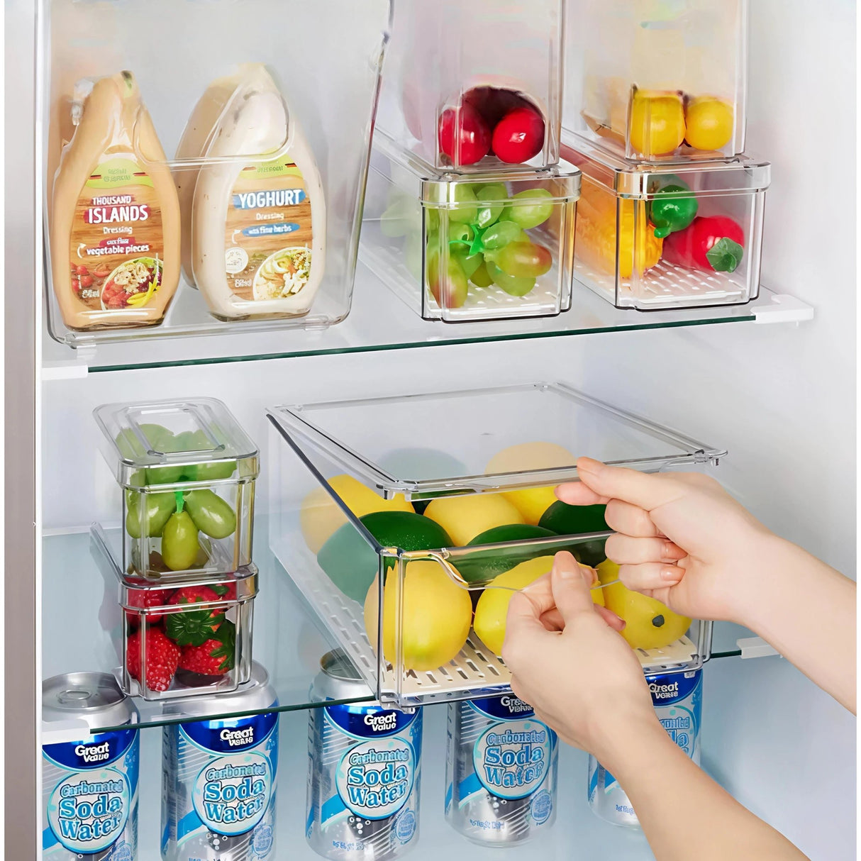7pcs BPA-Free Stackable Acrylic Fridge Organizer Bins with Lids Fridge Storage Organizers