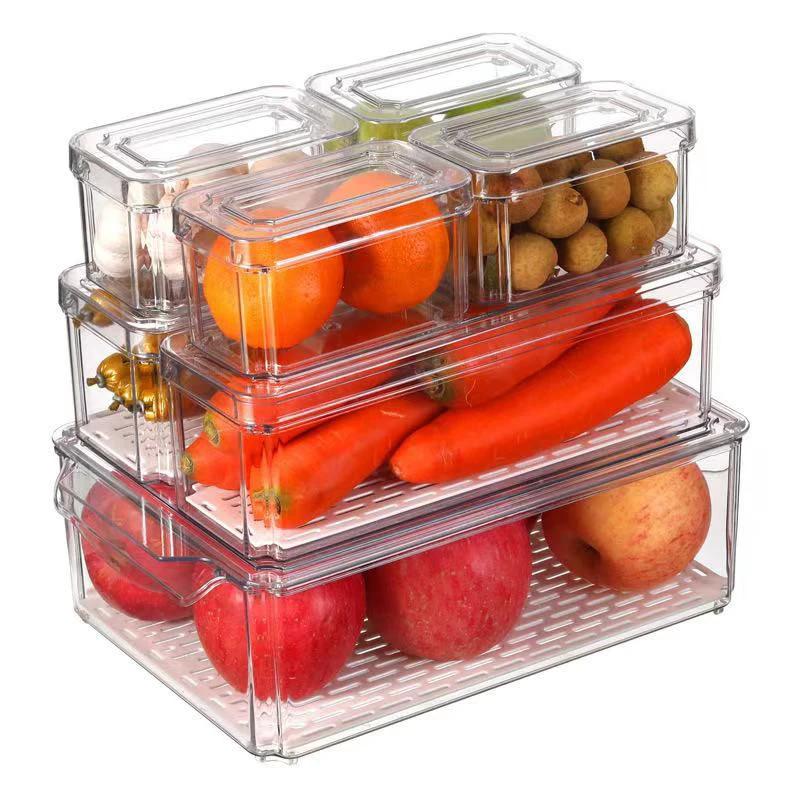 7pcs BPA-Free Stackable Acrylic Fridge Organizer Bins with Lids Fridge Storage Organizers