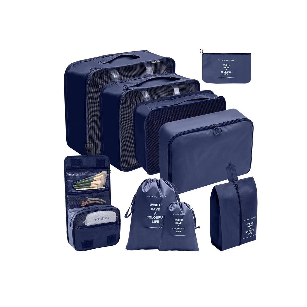 8 Piece Luggage Travel Organizers for Suitcase | Oxford Material with Breathable Mesh | Navy Blue, Pink, Black, Beige
