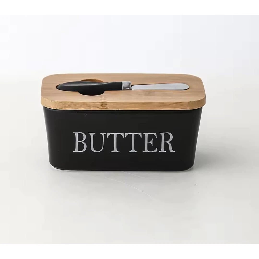 Ceramic Butter Dish with Bamboo Lid and Butter Knife - 600ml Kitchen & Dining Butter Dishes