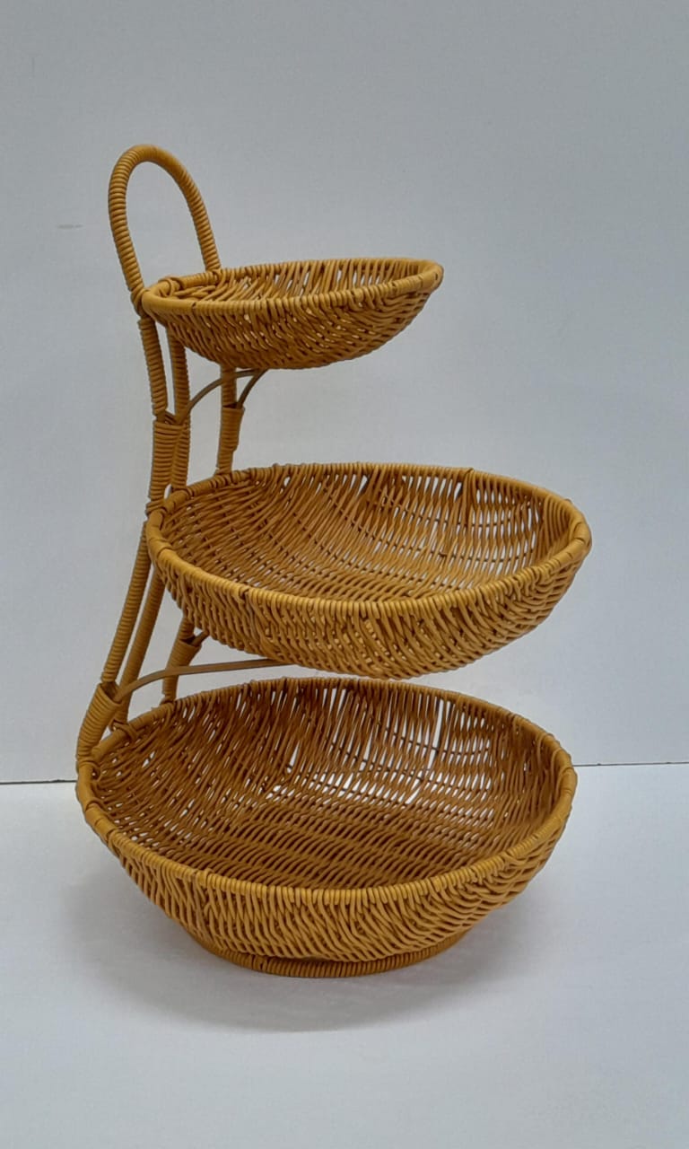3-Tier Handmade Rattan Fruit Rack – Brown Multi-Layer Storage Stand