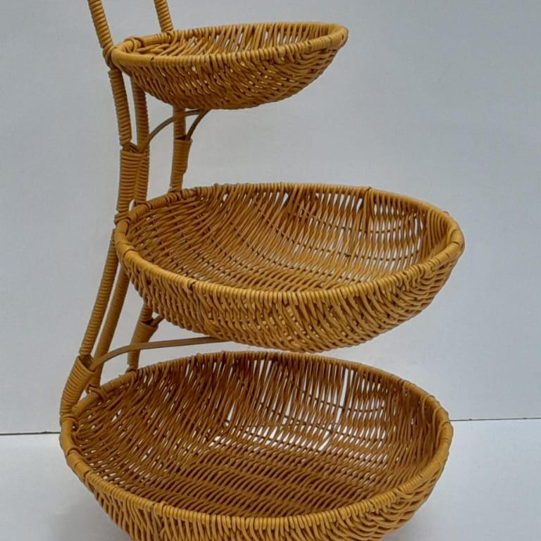 3-Tier Handmade Rattan Fruit Rack – Brown Multi-Layer Storage Stand