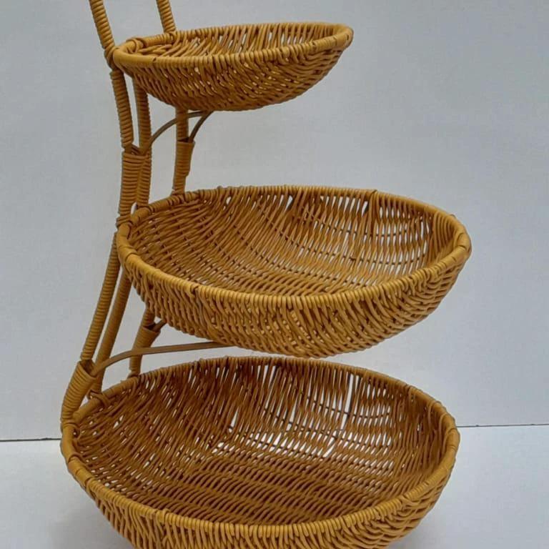 3-Tier Handmade Rattan Fruit Rack – Brown Multi-Layer Storage Stand kitchen organizer Kitchen Counter & Beverage Station Organizers