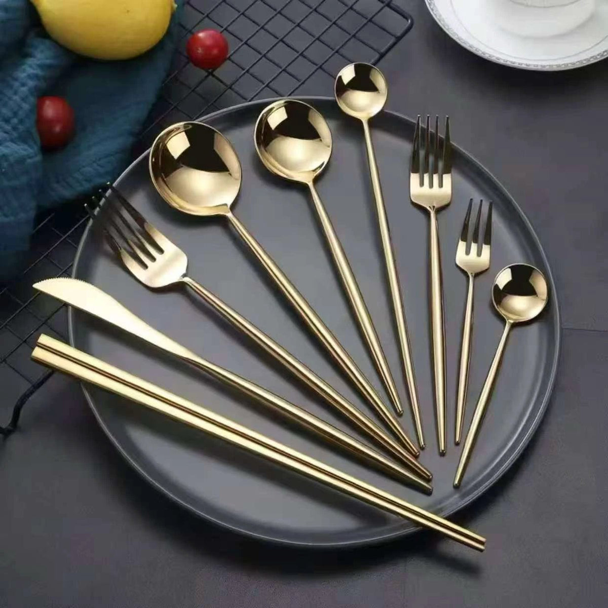 Modern Luxury Cutlery Set - Gold Matte Polish Stainless Steel Kitchen & Dining Flatware Sets