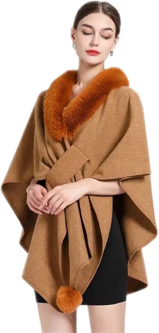 Faux Fur Collar Cape Shawl Cardigan Fashion Accessories Capes