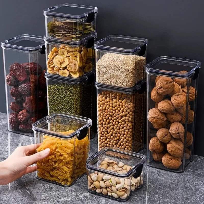 8pcs Airtight Transparent Acrylic Food/Pantry Storage Containers | Dry Food & Cereal Storage with Stickers & Pen | Dishwasher Safe