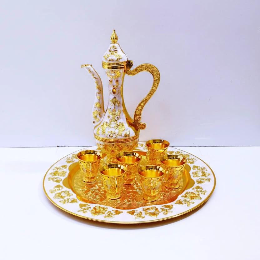 8pcs Elegant Arabic Coffee Set | Gold & Rose Gold, 1.5L Kettle tableware Coffee Sets