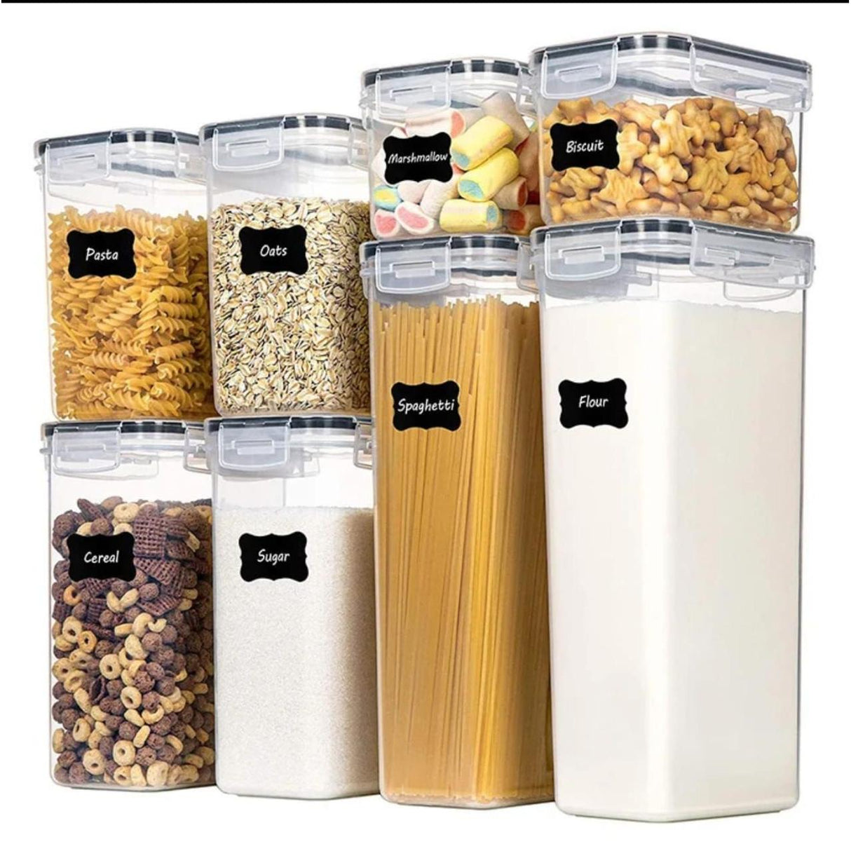 8pcs Food and Cereal Pantry Storage Containers with Labels and Pen
