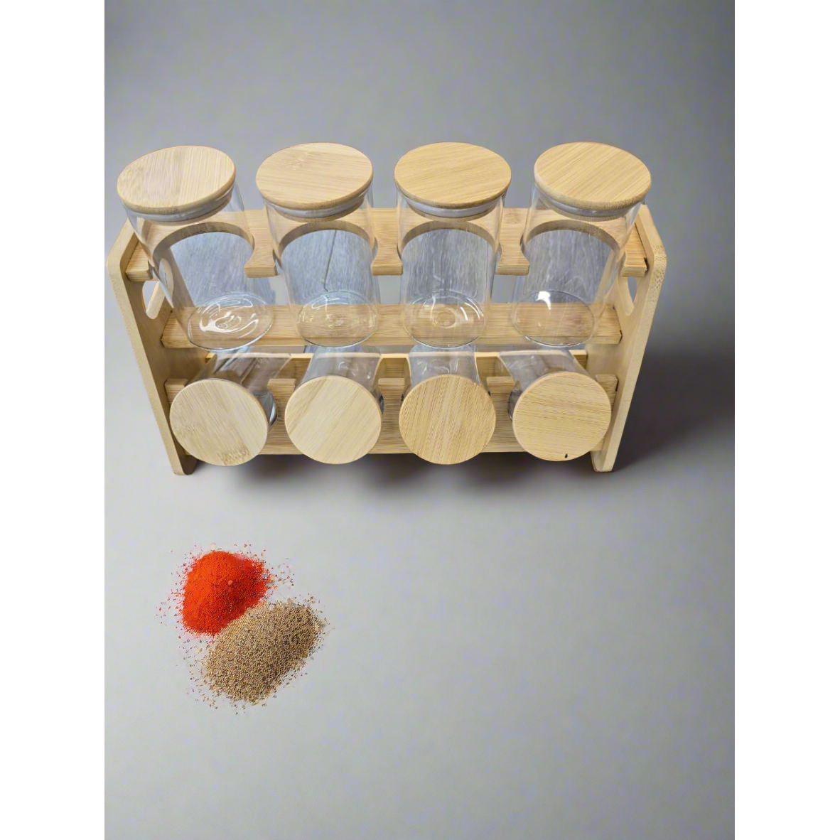 8pcs Spice Jars Set with Rotating Stand 350ml Airtight Storage Containers