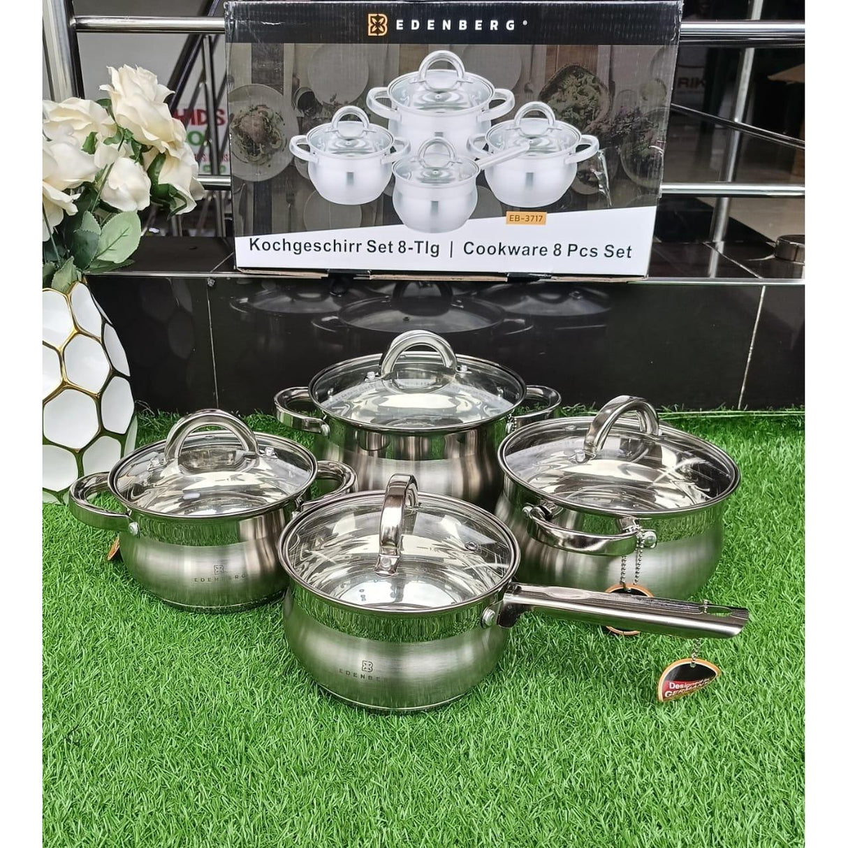 8pcs Stainless Steel Edenburg Cookware Set – Induction Bottom, Heavy Duty