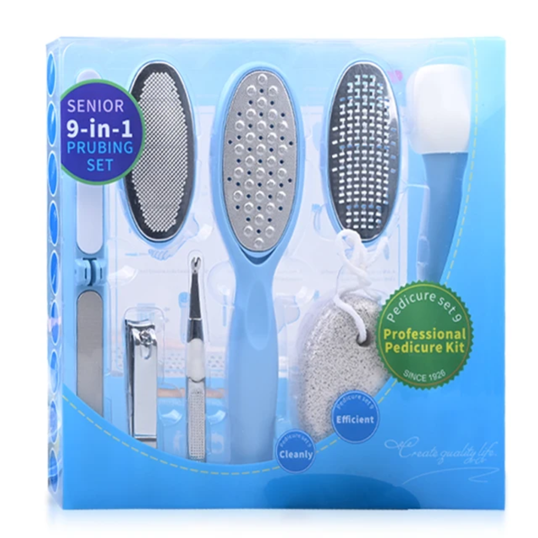 9-in-1 Professional Pedicure Kit with Foot File, Clippers & Pumice Stone