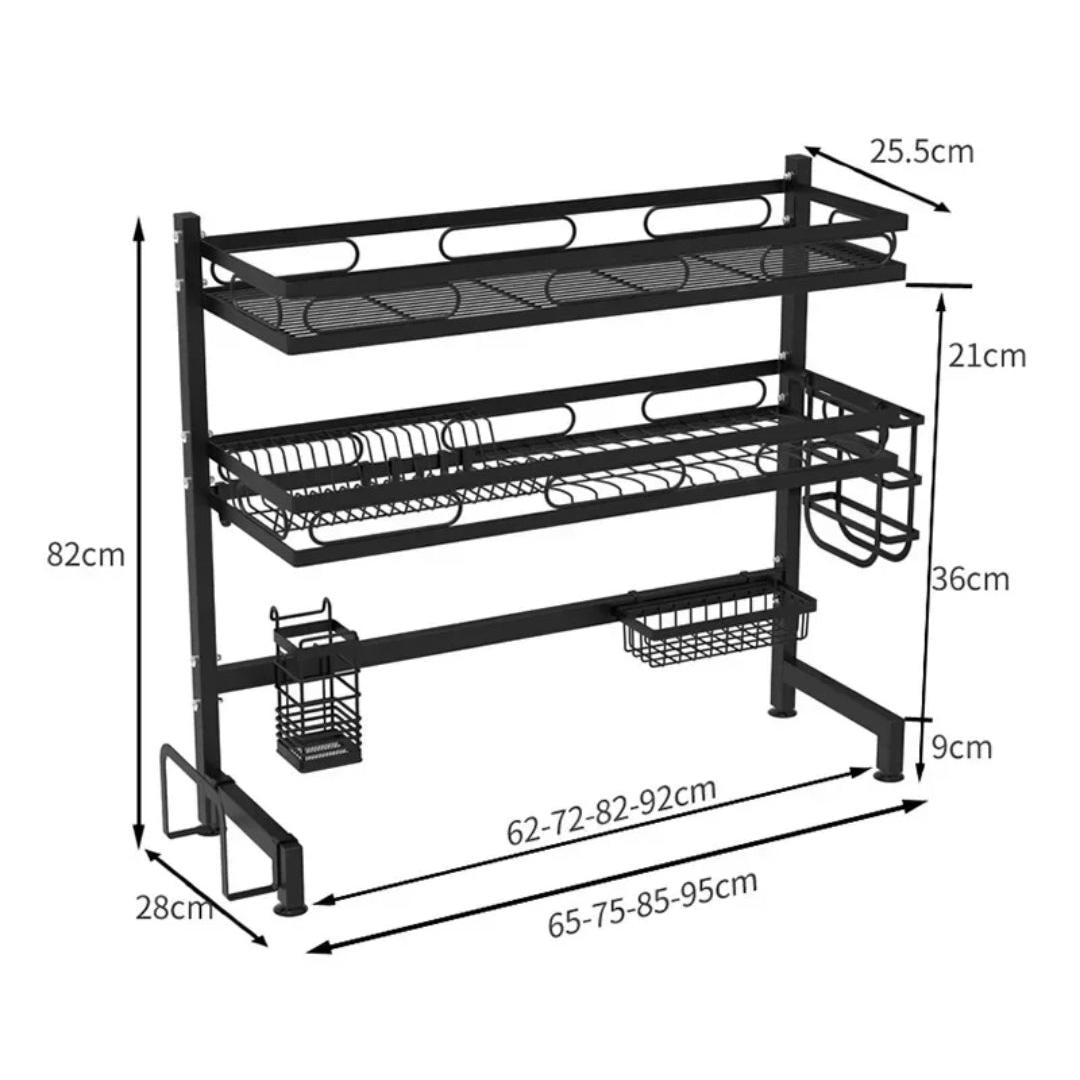 90cm Double Sink Double Layer Dish Rack Space Saving Kitchen Organizer for Plates, Utensils, and Dishes