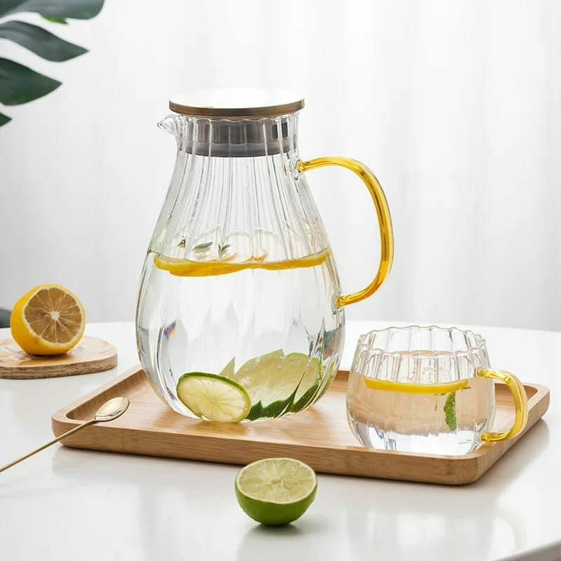 9pcs Transparent Borosilicate Glass Teapot & Jug Set – Includes Jug, Stand, Tray & 6 Snowflake Cups
