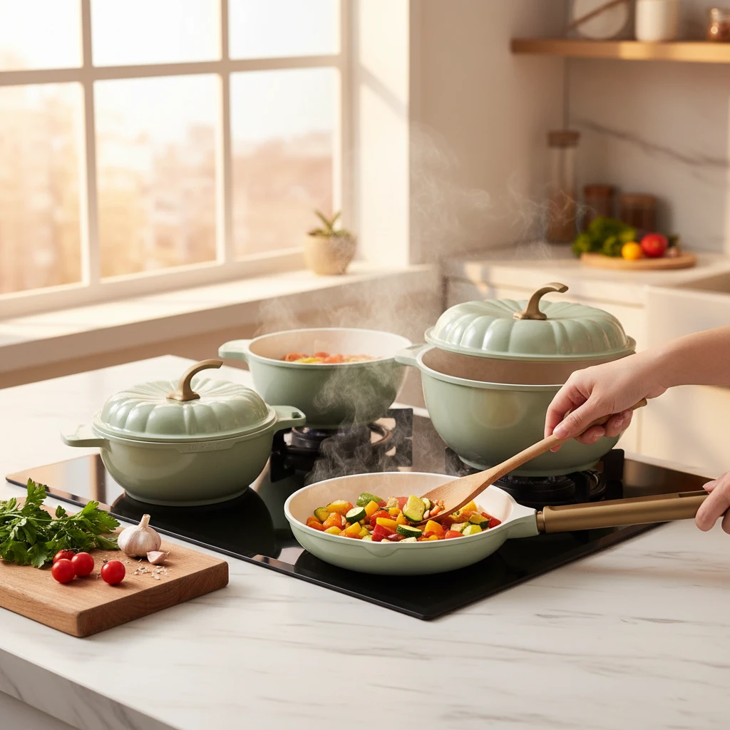 USFE Pumpkin Granite Cookware Set 9pc Durable Home Cooks Cookware Cookware