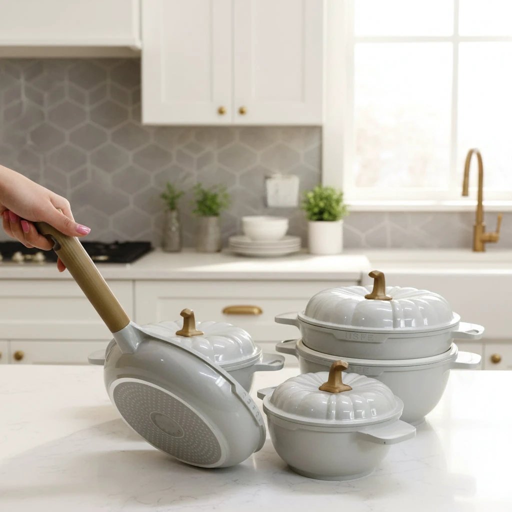 Cookware Set - 9pcs USFE Pumpkin Granite Orange