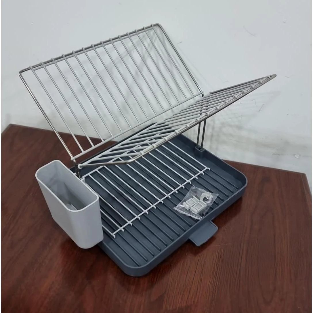 A-565 2 Tier Self-Draining Dish Drainer Rack with Storage Sections Kitchen Accessories Dish Racks & Drain Boards