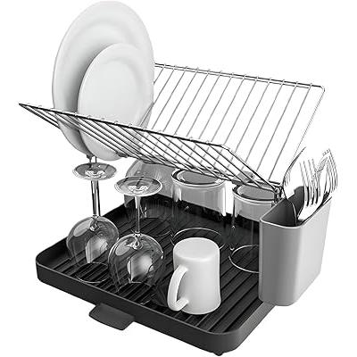 A-565 2 Tier Self-Draining Dish Drainer Rack with Storage Sections