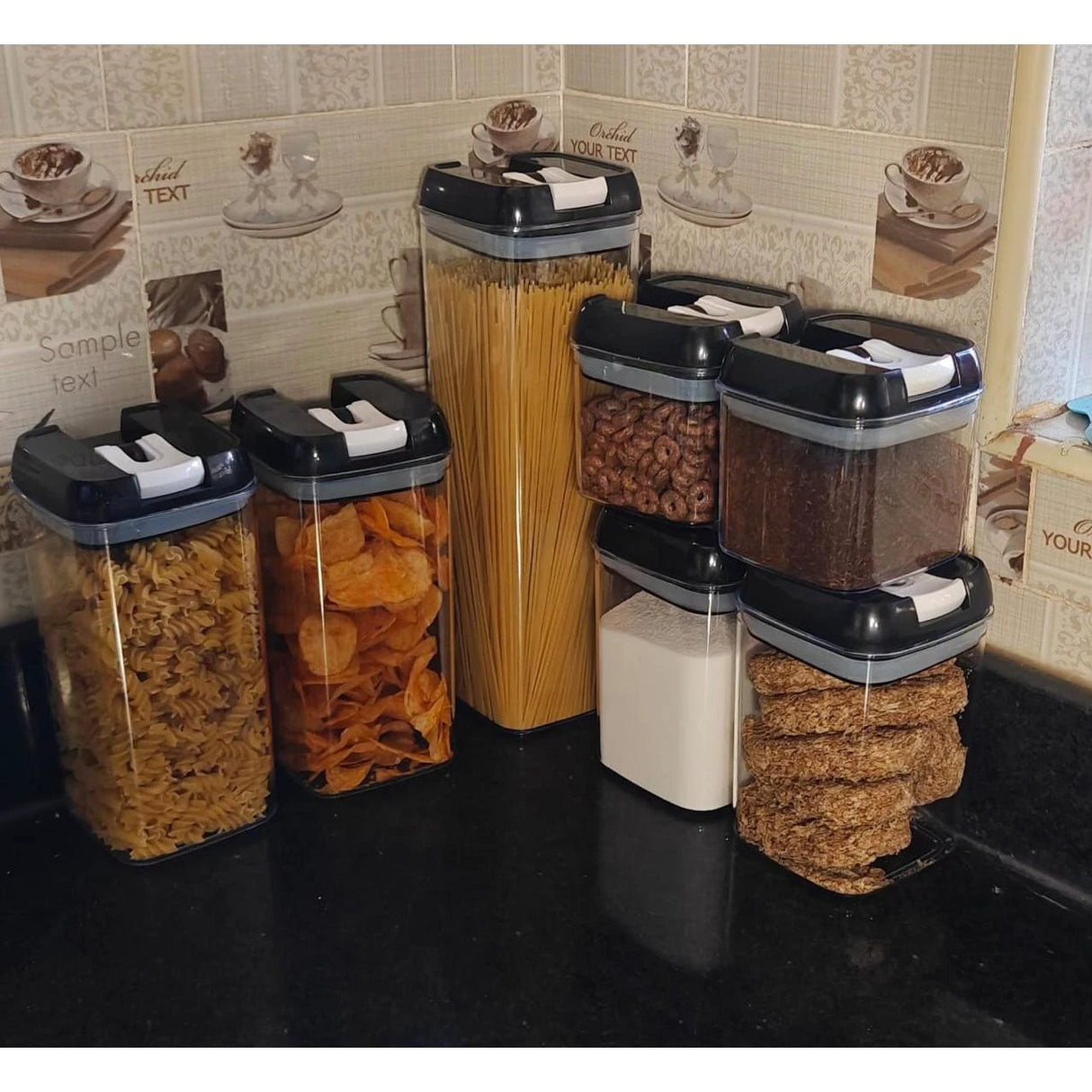 Acrylic 7pcs Set Food Containers Airtight Kitchen Storage Kitchen organizer Kitchen Organizers