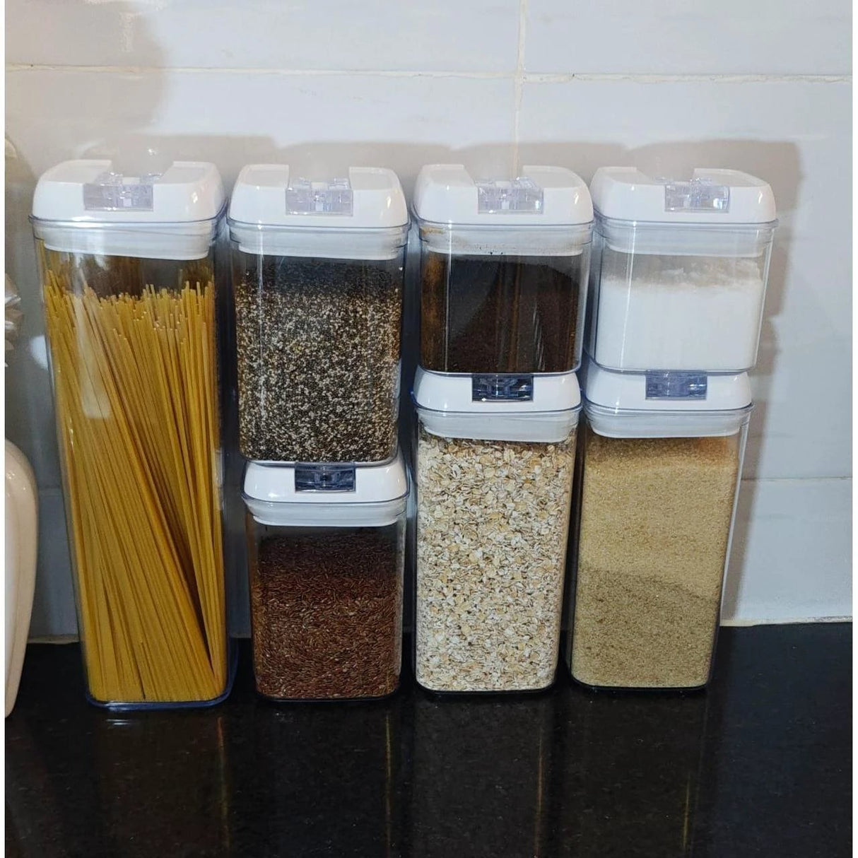 Acrylic 7pcs Set Food Containers Airtight Kitchen Storage Kitchen organizer Kitchen Organizers