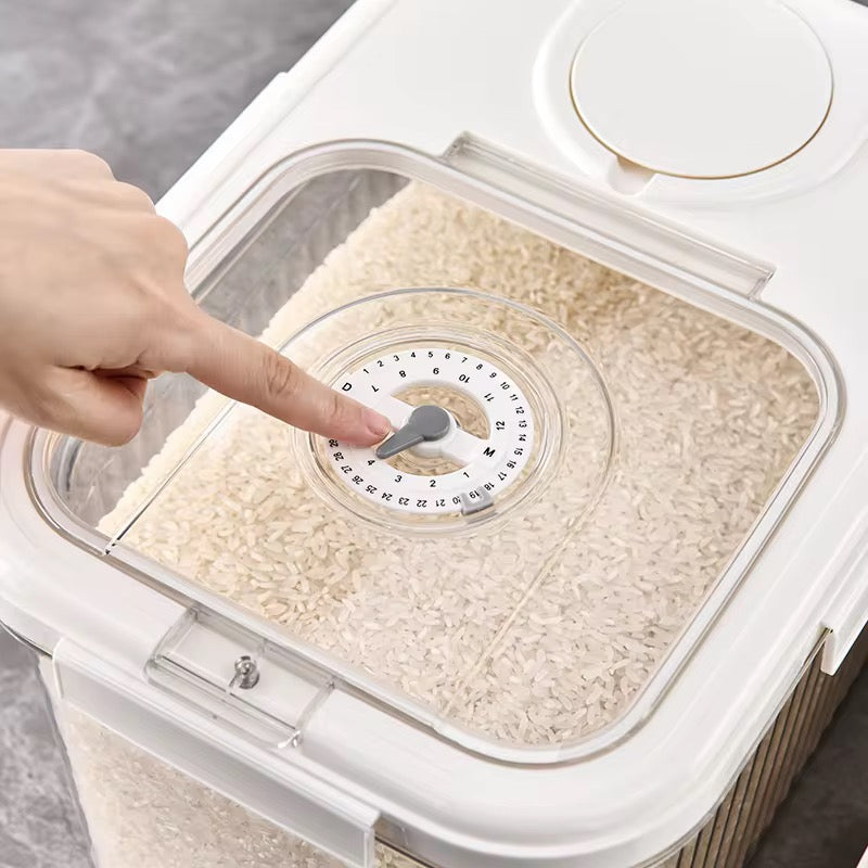 Acrylic Airtight Rice & Cereal Storage Bucket with Scooper – 5kg & 10kg | Moisture-Proof | Cream & White