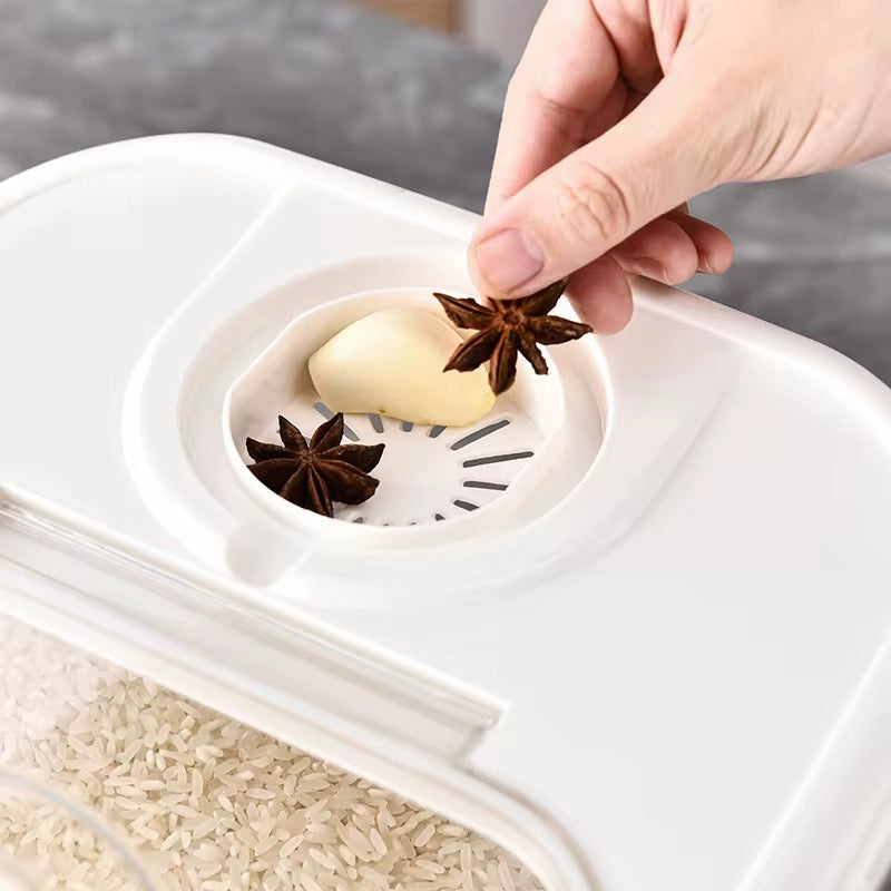 Acrylic Airtight Rice & Cereal Storage Bucket with Scooper – 5kg & 10kg | Moisture-Proof | Cream & White