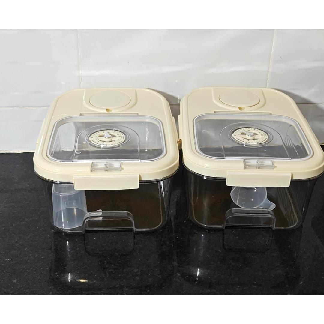 Acrylic Airtight Rice & Cereal Storage Bucket with Scooper – 5kg & 10kg | Moisture-Proof | Cream & White