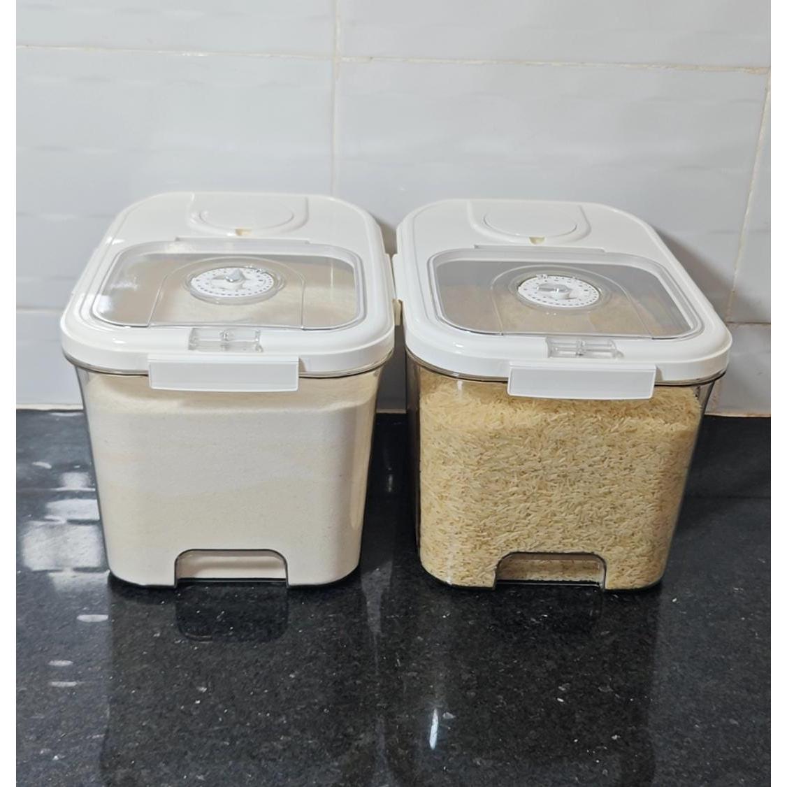 Acrylic Airtight Rice & Cereal Storage Bucket with Scooper – 5kg & 10kg | Moisture-Proof | Cream & White