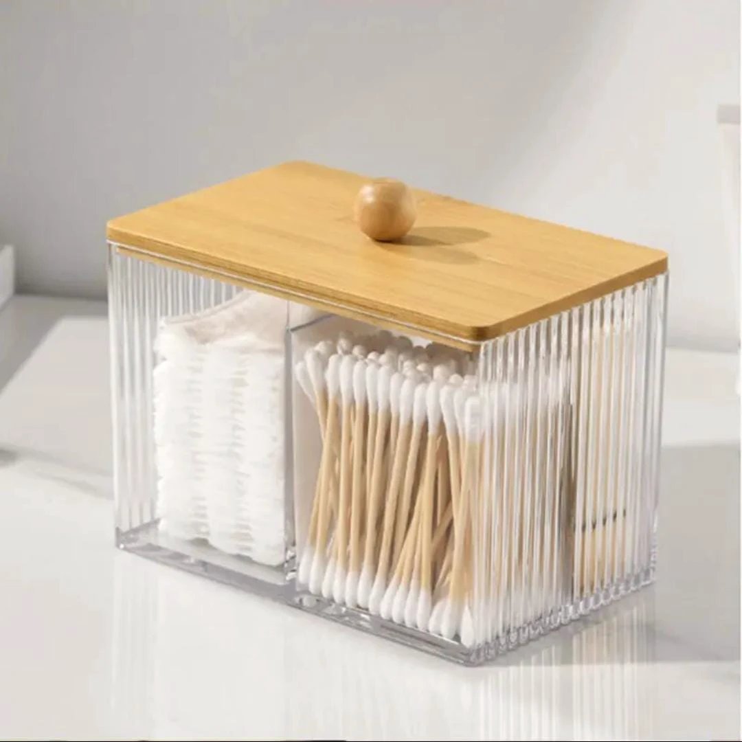 Acrylic Earbuds Swab Organizer with Bamboo Cover Storage and organization Toothbrush Holders