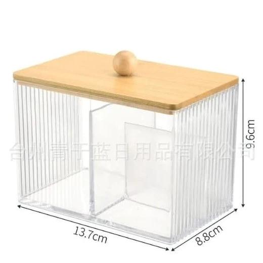 Acrylic Earbuds Swab Organizer with Bamboo Cover Storage and organization Toothbrush Holders