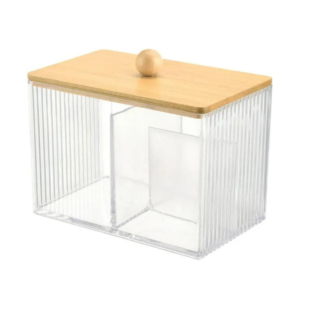 Acrylic Earbuds Swab Organizer with Bamboo Cover