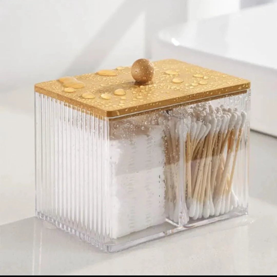 Acrylic Earbuds Swab Organizer with Bamboo Cover Storage and organization Toothbrush Holders