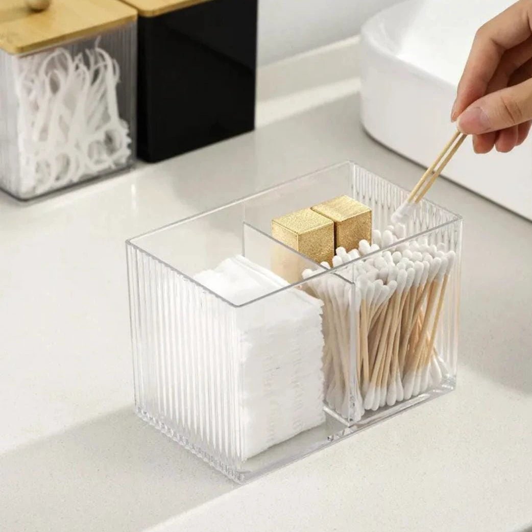 Acrylic Earbuds Swab Organizer with Bamboo Cover Storage and organization Toothbrush Holders