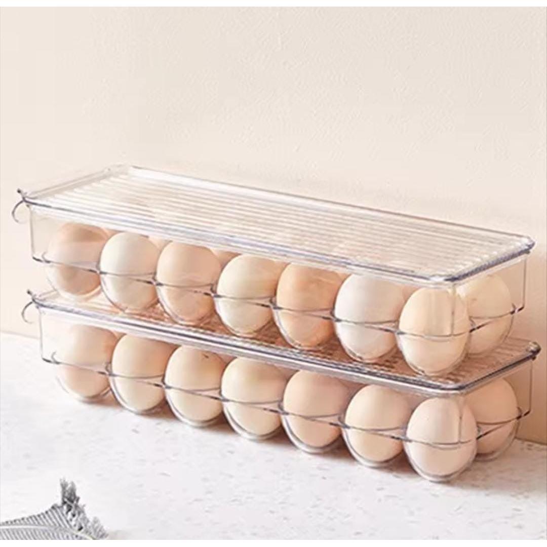 Acrylic Egg Holder with Lid – 14 Eggs Capacity | Stackable Fridge Organizer