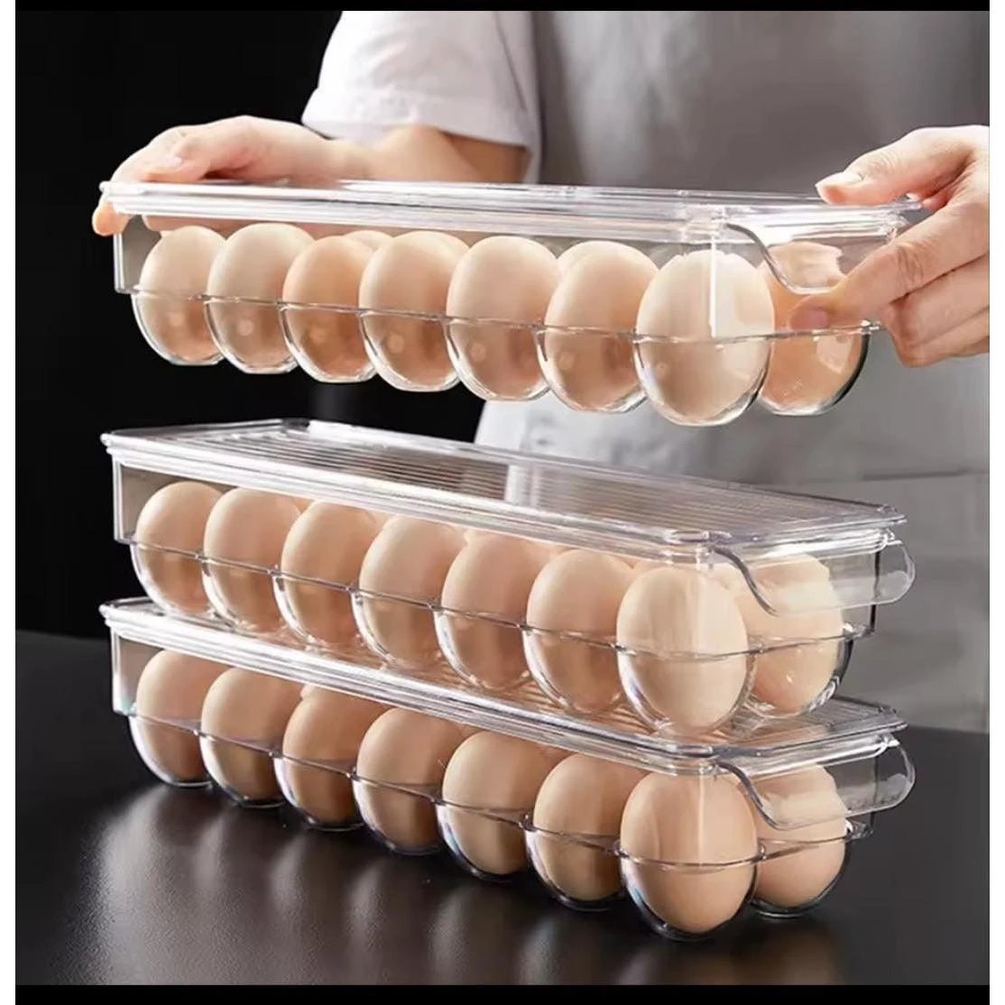 Acrylic Egg Holder with Lid – 14 Eggs Capacity | Stackable Fridge Organizer food storage Food Storage Containers
