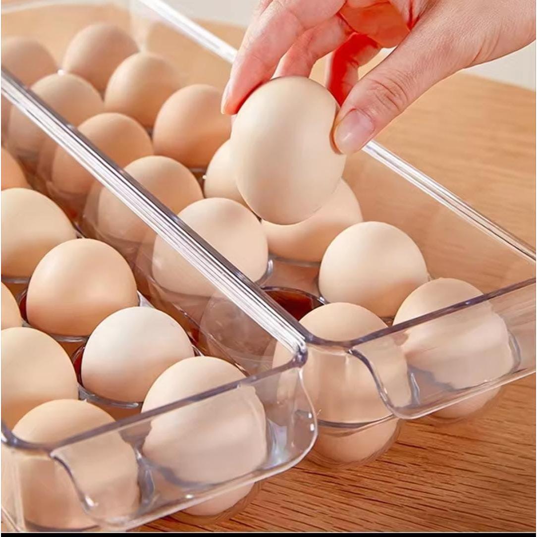 Acrylic Egg Holder with Lid – 14 Eggs Capacity | Stackable Fridge Organizer