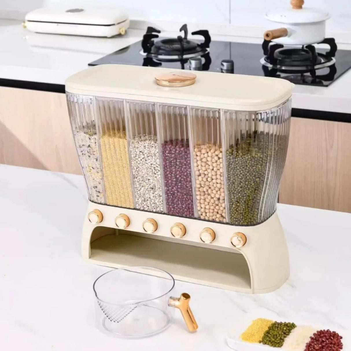 Acrylic Partitioned Dispenser for Rice, Cereal & Grains White & Cream Options Food Storage