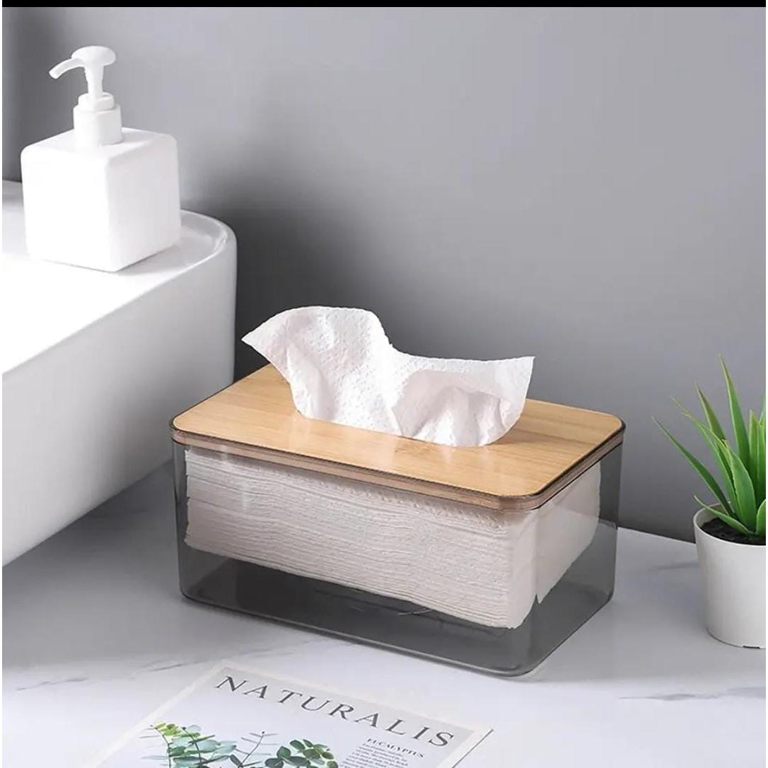 Acrylic Transparent Serviette Holder with Bamboo Lid – Modern Napkin Dispenser