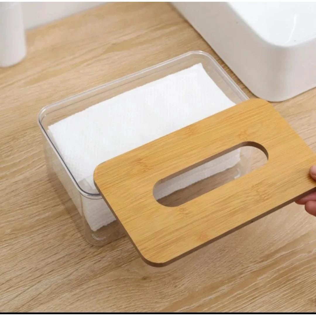 Acrylic Transparent Serviette Holder with Bamboo Lid – Modern Napkin Dispenser Napkin Holder Napkin Holders