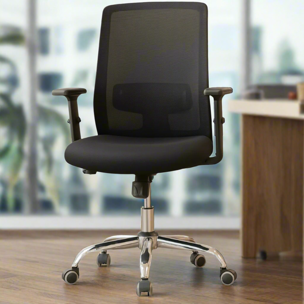 Adjustable Ergonomic Mesh Office Chair with Chrome Base and Padded Seat