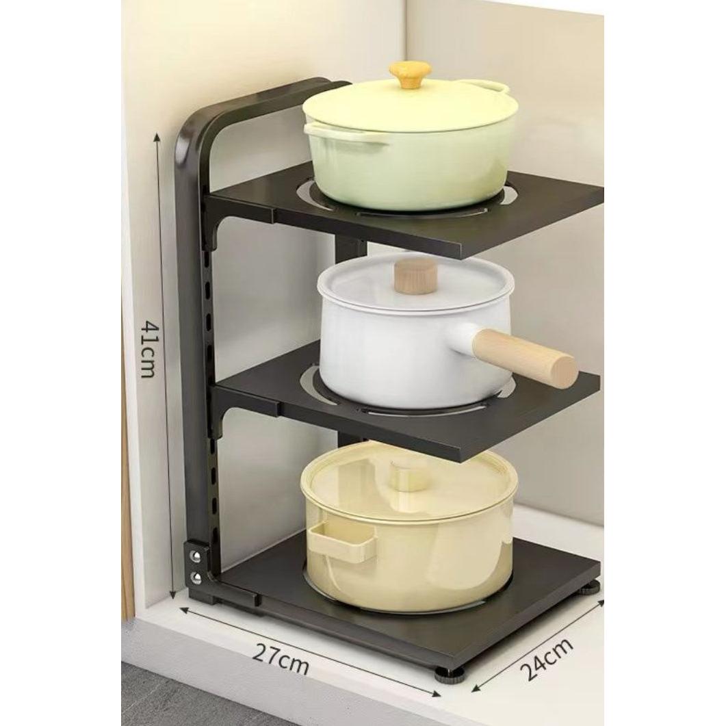 Adjustable Kitchen Storage Rack 3Tier & 4Tier, Carbon Black Steel, Freely Adjustable Shelving