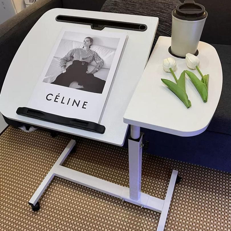 Adjustable Overbed Laptop Table with Wheels and Tilting Desktop