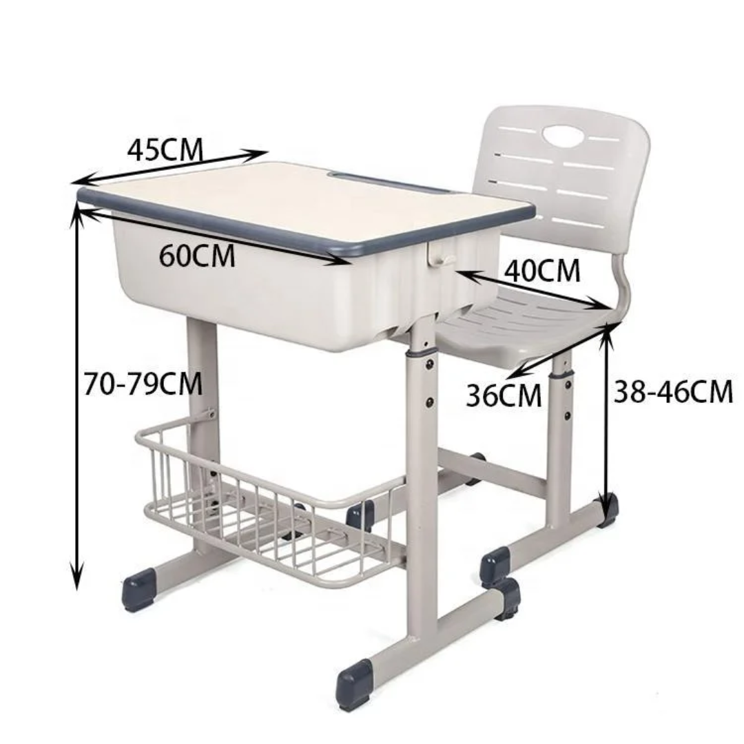 Adjustable Student Desk and Chair Set with Storage Basket and Ergonomic Backrest